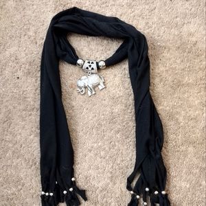 Women's fashion long necklace scarf with soft silver elephant ornament